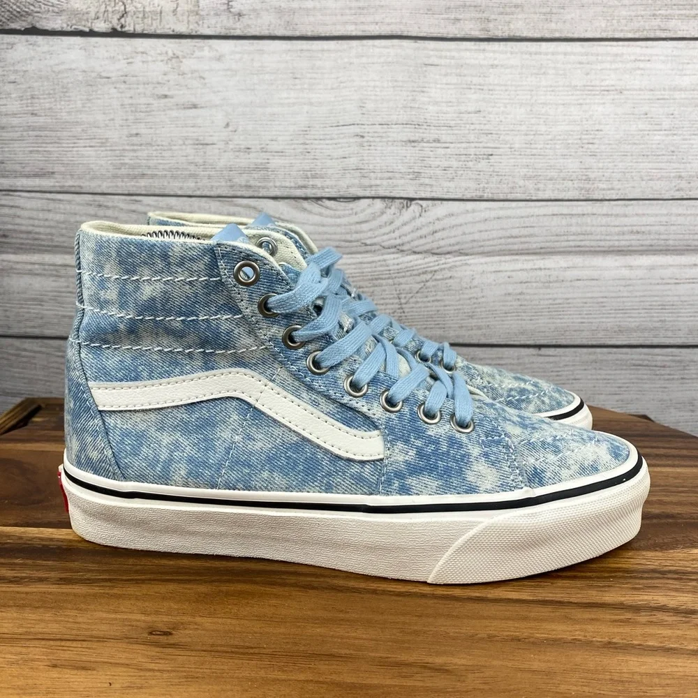 Vans Sk8 Hi Tapered Denim Destroy Winter Sky Sneaker Women’s Shoe Size 6.5 - Picture 4 of 11
